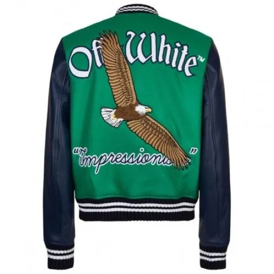 Varsity Off-White 23 Eagle Red and Black/Green and Blue Jacket