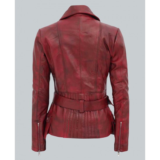 Victoria Womens Burgundy Moto Jacket