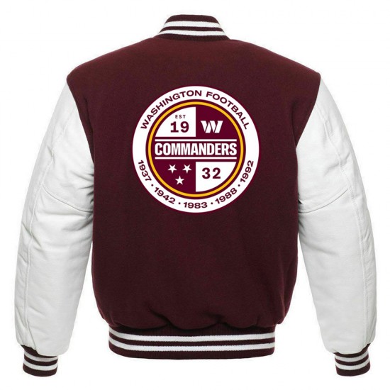 Washington Commanders Letterman White and Maroon Jacket