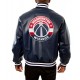 Washington Wizards Letterman Navy Blue Leather Jacket