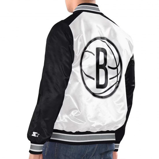 White/Black Brooklyn Nets Renegade Varsity Satin Jacket