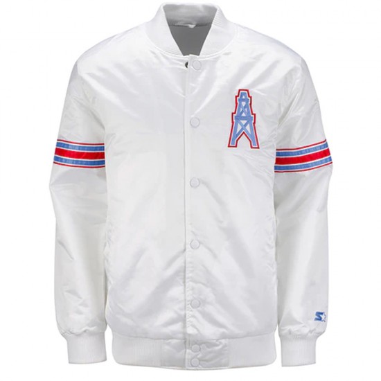 White Houston Oilers Retro Satin Jacket