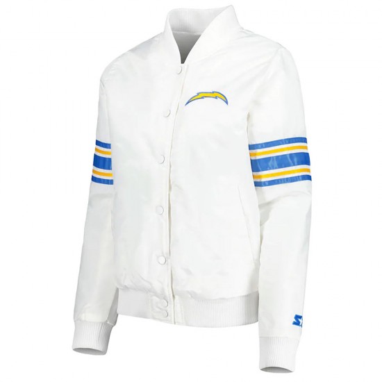 White LA Chargers Line Up Full-Snap Satin Jacket