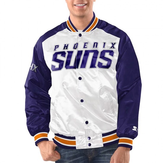 White/Purple Phoenix Suns Renegade Varsity Satin Jacket