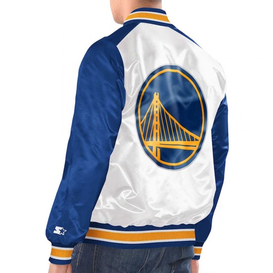 White/Royal Golden State Warriors Renegade Varsity Satin Jacket