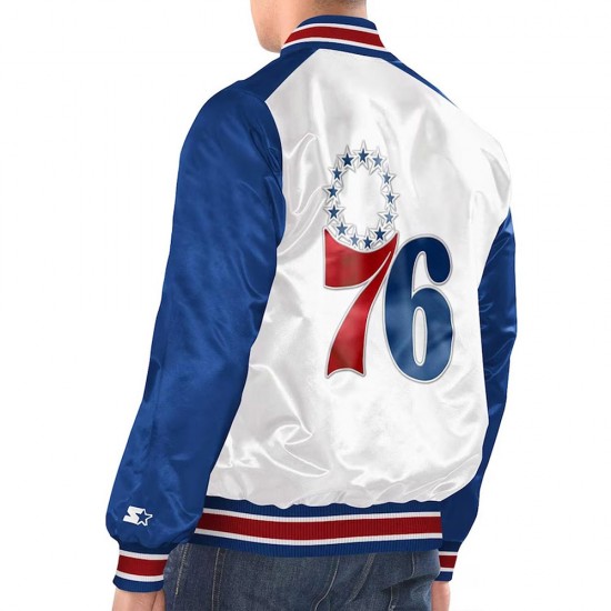 White/Royal Philadelphia 76ers Renegade Varsity Satin Jacket