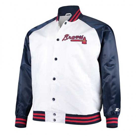 White and Navy Clean-Up Hitter Atlanta Braves Satin Jacket