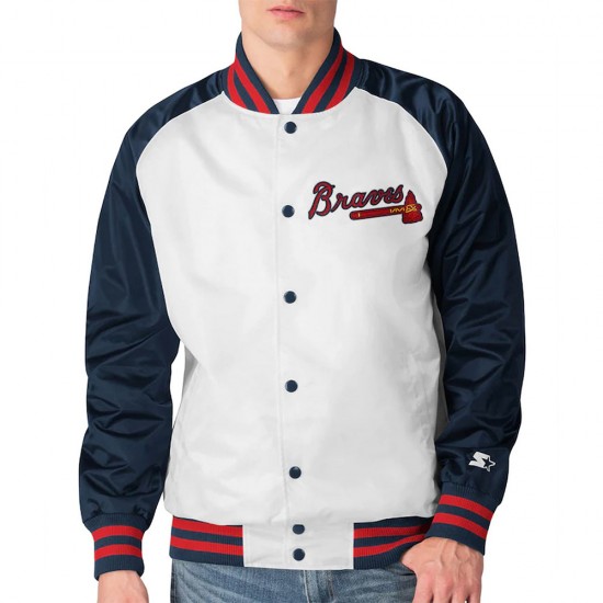 White and Navy Clean-Up Hitter Atlanta Braves Satin Jacket