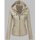 New Womens Removable Hoodie Leather Jacket