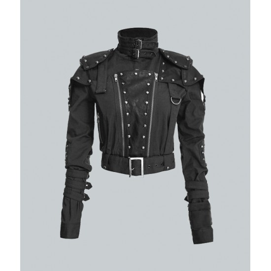 Womens Studded Military Cropped Jacket