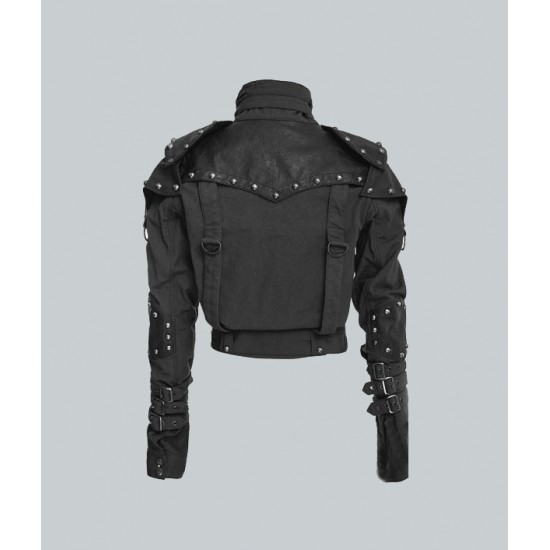 Womens Studded Military Cropped Jacket