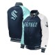 Youth Seattle Kraken Raglan Full-snap Varsity Satin Jacket