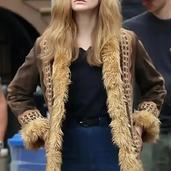 A Complete Unknown Elle Fanning Brown Jacket