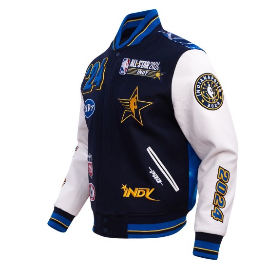 All Star Game 2024 Men's Wool Varsity Jacket Midnight Navy Blue