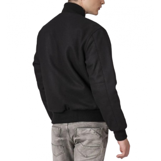 All-Wool Letterman Jacket in Sleek All-Black