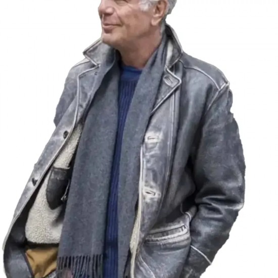 Anthony Bourdain Grey Leather Jacket