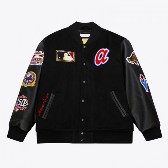 Atlanta Braves Black Out Vintage Logo Varsity Jacket