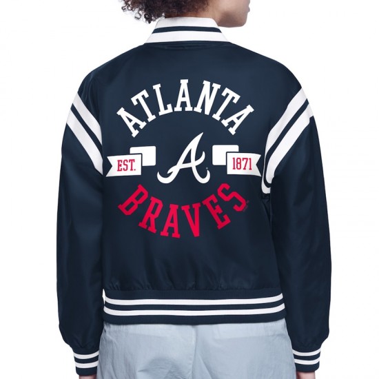 Atlanta Braves Printed Logo Navy Varsity Satin Jacket