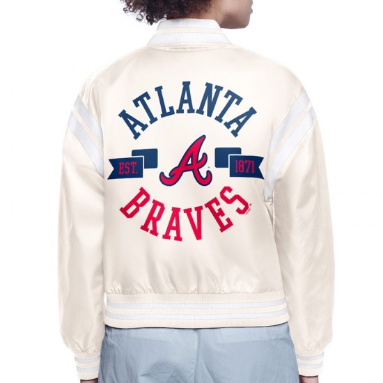 Atlanta Braves Printed Logo Navy Varsity Satin Jacket