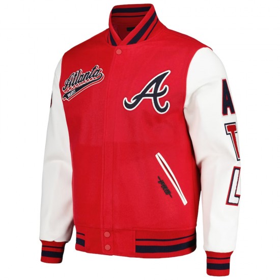 Atlanta Braves Script Tail Red and White Varsity Jacket