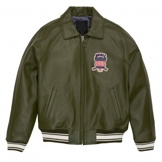 Avirex Icon Olive Green Bomber Leather  Jacket