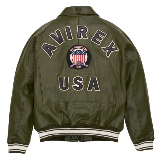 Avirex Icon Olive Green Bomber Leather  Jacket