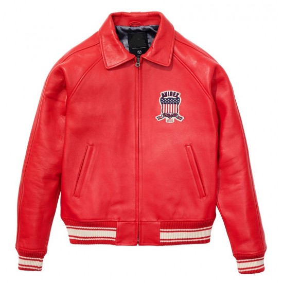 Avirex Icon Red Bomber Leather  Jacket