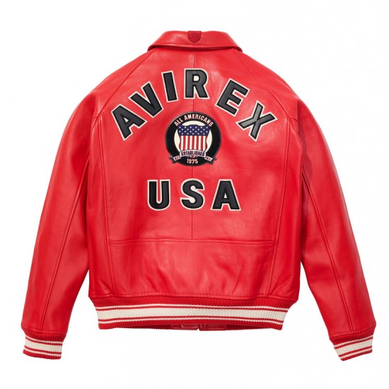 Avirex Icon Red Bomber Leather  Jacket