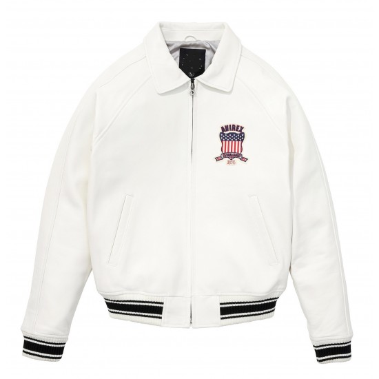 Avirex Icon White Bomber Leather  Jacket