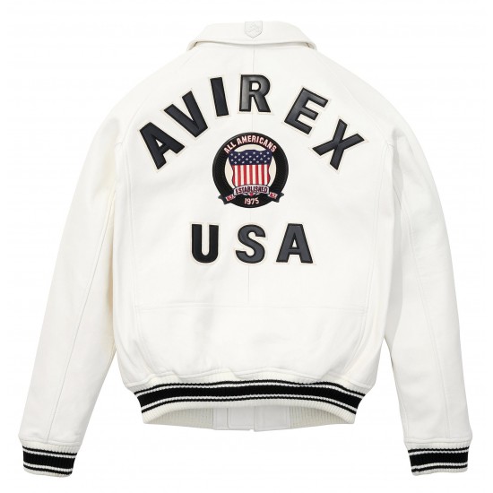 Avirex Icon White Bomber Leather  Jacket