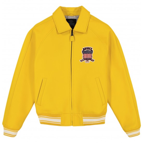 Avirex Icon Yellow Bomber Leather  Jacket