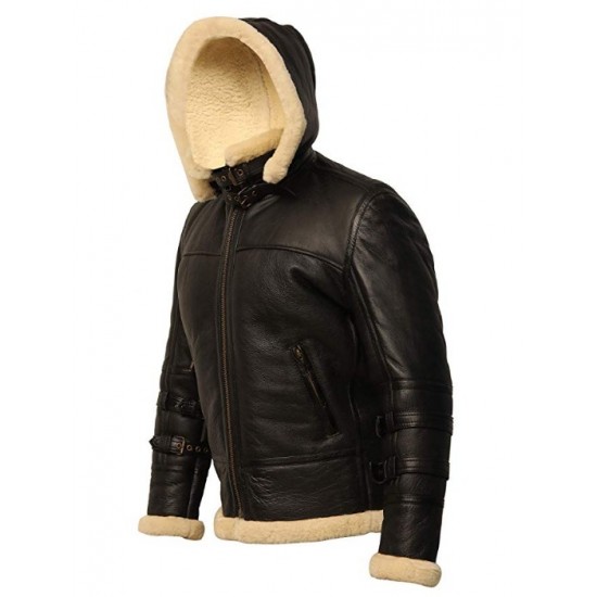 B3 Shearling Removable Hood Black Jacket