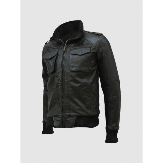 Black Bomber Leather Jacket