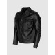 Black Leather Jacket for Men with Folded Collar