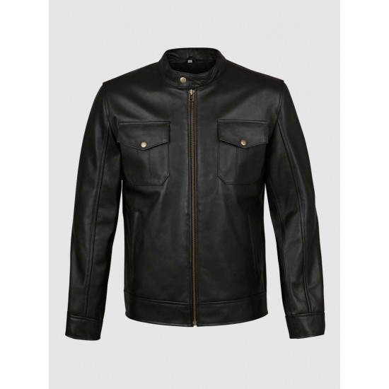 Black Leather Jacket with 4 Pockets