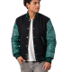 Black Melton Wool Body & Teal Leather Sleeves Letterman Jacket