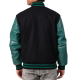 Black Melton Wool Body & Teal Leather Sleeves Letterman Jacket