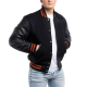 Black Wool Body & Black Leather Sleeves with Orange Stripes Letterman Jacket