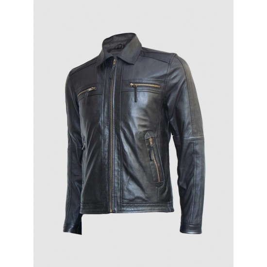 Black Zipper Leather Jacket