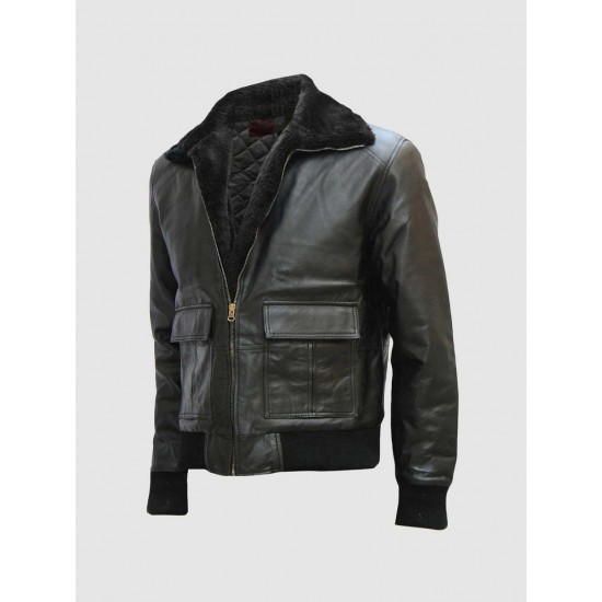 Bomber Leather Jacket With Fur