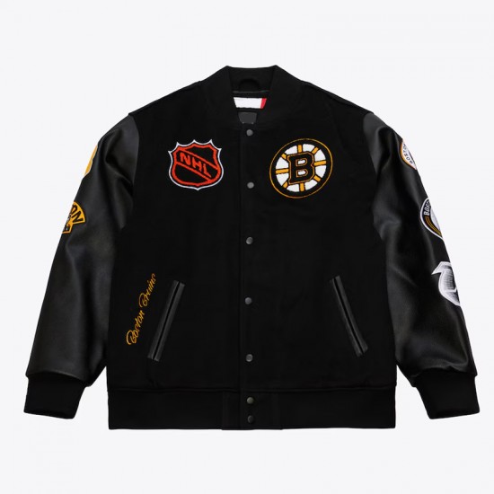 Boston Bruins Black Out Team Logo Varsity Jacket