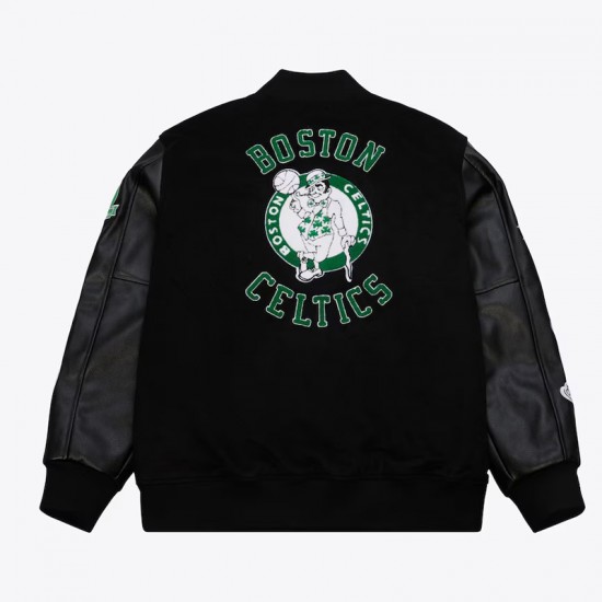 Boston Celtics Black Out Vintage Logo Varsity Jacket