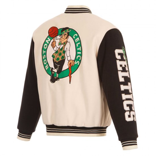 Boston Celtics Cream and Black Varsity Jacket