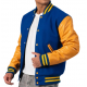 Bright Royal Body & Bright Gold Leather Sleeves Letterman Jacket