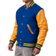 Bright Royal Body & Bright Gold Leather Sleeves Letterman Jacket