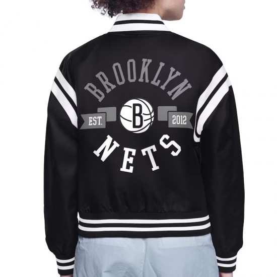 Brooklyn Nets Printed Logo Varsity Satin Jacket