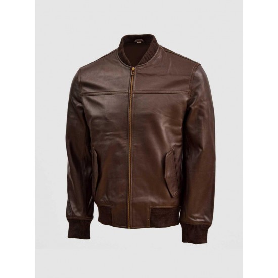 Brown Sheep Leather Bomber Jacket