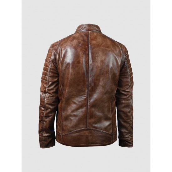 Brown Waxed Biker Leather Jacket