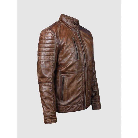 Brown Waxed Biker Leather Jacket