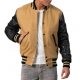 Camel Wool Body & Black Leather Sleeves Letterman Coat